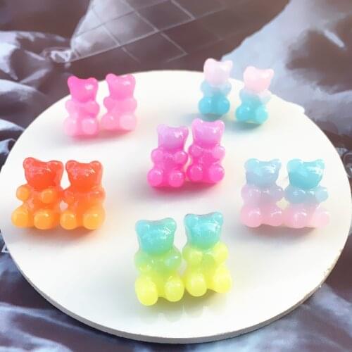 32pcs Gradient Color Cute Resin Bear Ornaments DIY Crafts Supplies Phone Shell Patch Arts Headwear Hair Accessories Materials