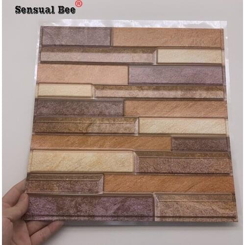 3D Wood Grain Emboss Pattern Tiles Wall Sticker Cupboard Children Room Waist Line Tiles Wall Decals Waterproof Vinyl Art Mural