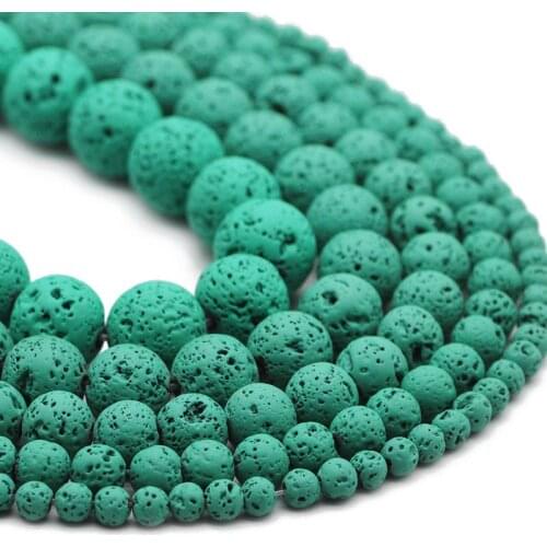 4/6/8/10/12MM Rubber Paint Green Natural Stone Spacers Round Lava Loose Beads For Jewelry Making DIY Charm Bracelet Accessories