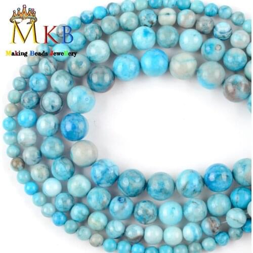 4/6/8/10/12mm Blue Agates Natural Stone Round Loose Beads for Jewelry Making Handmade Bracelet Necklace 15" Strand