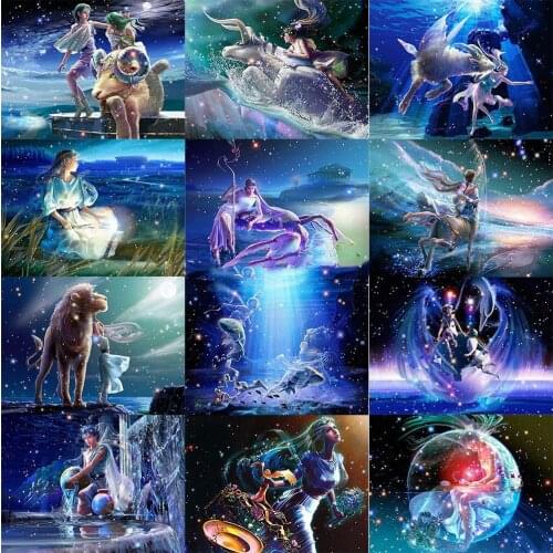 5D Diy diamond painting 12 zodiacal constellations square diamond embroidery Rhinestone cross-stitch mosaic Wall Sticker D1913