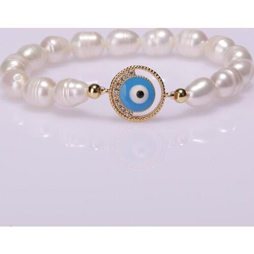 Natural Freshwater Pearl Copper Micro-inlaid Zircon Evil Eyes Multi-style Accessories Connector Charms Unisex Bracelet Bangle