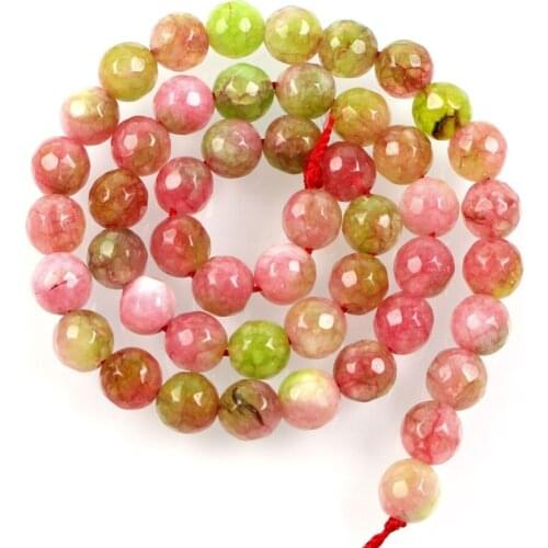 15" Strand Natural Stone Beads Faceted Pink Greenish Marble Stone Beads Round Loose Spacer Beads For Jewelry Making Bracelet 8mm