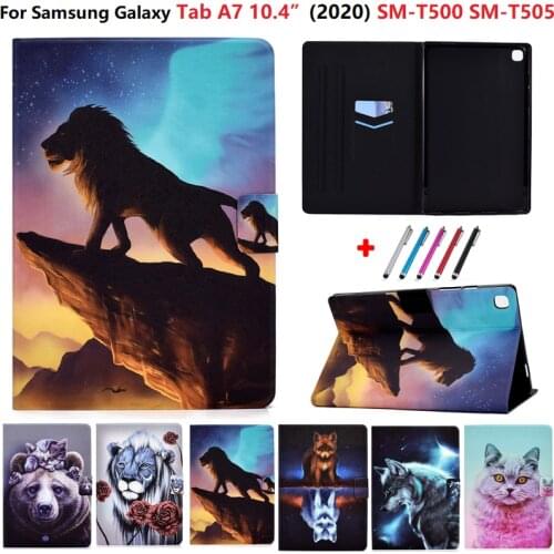 Animal Painted Tablet For Funda Samsung Galaxy Tab A7 Case 10.4 SM-T500 SM-T505 Flip Cover For Samsung Tab A 7 A7 T500 Cover Pen