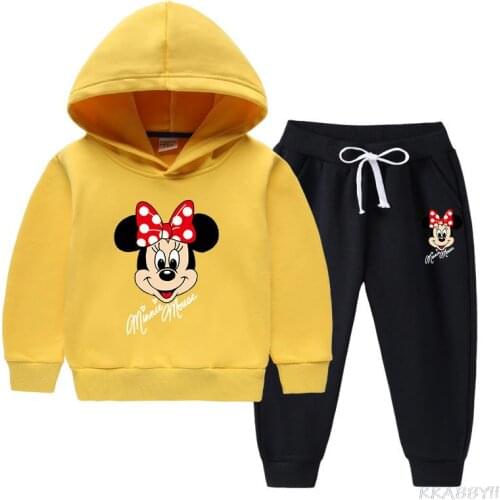 Disney Minnie 2021 autumn and winter children hooded hoodie suit foreign style new pile and thick warm winter clothing