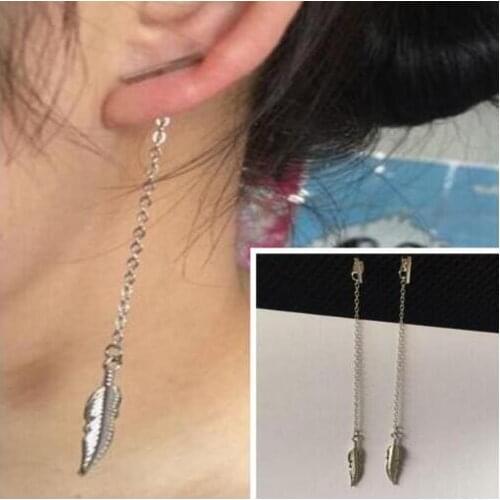 Ea440 2018 hot sale fashion simple geometric T word earring tassel Chain feather Leaves earring Female charm jewelry