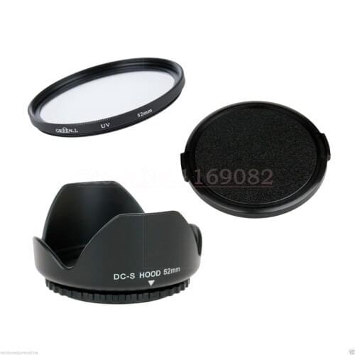 3 in 1 52mm Lens Cap cover + Flower Lens Hood + Green.L UV Filter For 52mmDMC G1 G2 G10 FZ200 FZ62