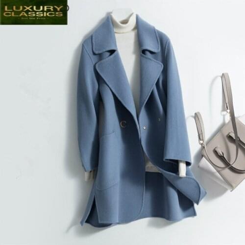 Jacket Autumn Winter Wool Women Coats Double Breasted Coat Female Slim Long Spring Clothes Ladies Woolen Overcoat LWL1331