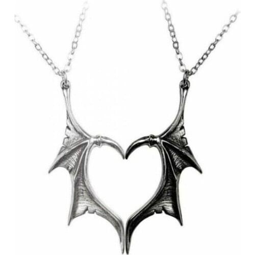 Personality Heart Bat Wings Pendants & Necklaces For Women Lovers Retro Silver Color Devil Wing Choker Party Hiphop Jewelry A977