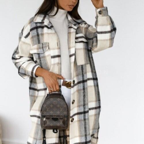 Fashion Plaid Long Shirt Womens Fall Winter 2021 New Long Sleeve Printed Mid-length Shirt Dress Jacket