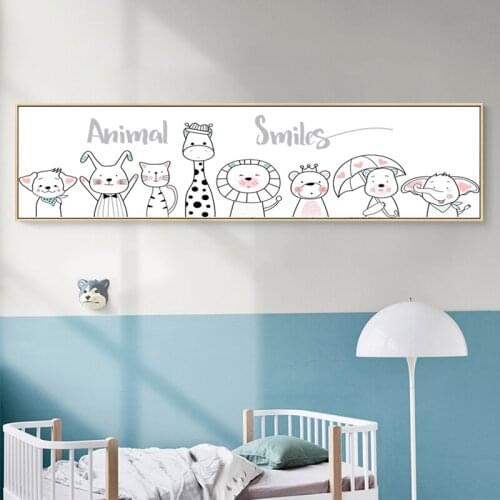 Cartoon Animals Smile Space Travel Hand Painted Kawaii Wall Posters Canvas Painting and Art Pictures for Children’s room Nursery