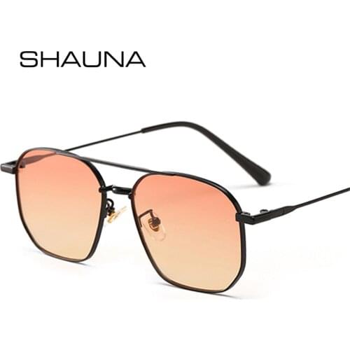 SHAUNA Retro Double Bridges Metal Frame Sunglasses Women Fashion Clear Ocean Lens Shades UV400 Men Trending Square Sun Glasses