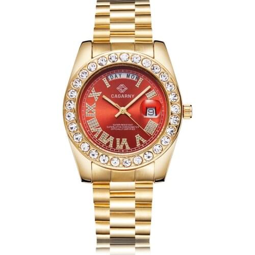 Men Quartz Watches Hot Selling Big Diamond Double Calendar Fashion Business Steel Band Watch Women Watches Relogio Masculino