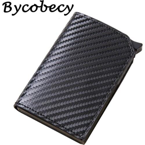 Bycobecy Carbon Fiber RFID Blocking Mens Credit Card Holder Leather Bank Card Wallet Case Cardholder Protection Purse For Women