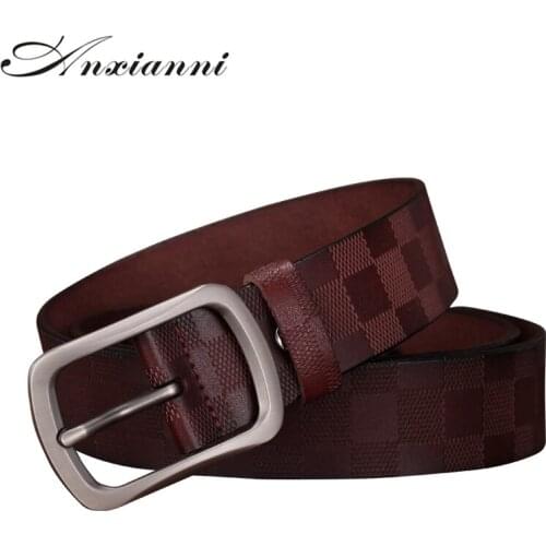 Men Cowhide Pin Buckle Lattice Embossing Belts Belts Vintage Carve High Quality Genuine Leather Male Strap for Jeans Waistband