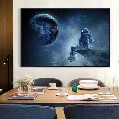 Lonely Astronaut Sitting In Space Canvas Painting Modern Art Posters and Prints Bedroom Decorative Wall Art Pictures