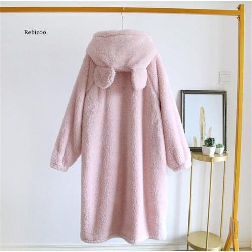 Autumn Winter Womens Flannel Nightgown Korean Thickening Homewear Pajamas Cardigan Hooded Bathrobe sexy sleepwear New arrival