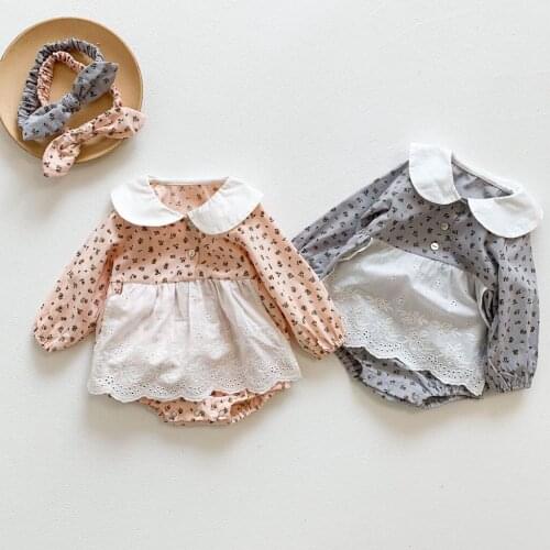 Autumn Baby Girls Korean Style Floral Long-sleeve Lace Romper