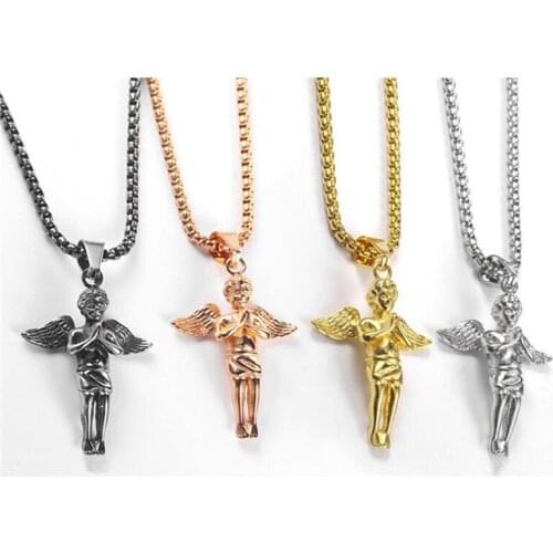 Julie Wang Stainless Steel Angel Boy Necklace 4 Colors Pendant Women Men Punk Jewelry High Quality Statement Necklace
