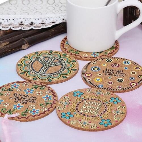 4Pcs Drink Coasters Round Heat Insulation Natural Cork Cup Mat Tabletop Decor