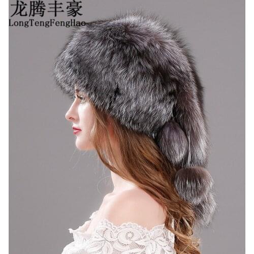 Pompom Hats Real Fox Fur Cap Female Beanies Hat Natural Raccoon Fur Knitted Beanies For WomenS Cap Winter Real Fur Hat Cap