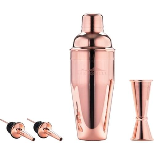 Premium 4 Pieces Bar Kit: 24 oz shaker in 18/8 stainless steel, 1/2 oz Double End Jigger & 2 Pourers, High grade barware