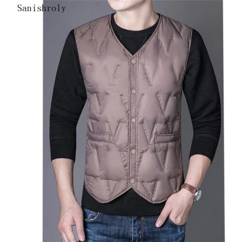 Plus Size 4XL 2021 Autumn Winter Warm White Duck Down Vest Coat Mens V Neck Down Vests Jacket Male Short Sleeveless Waistcoat