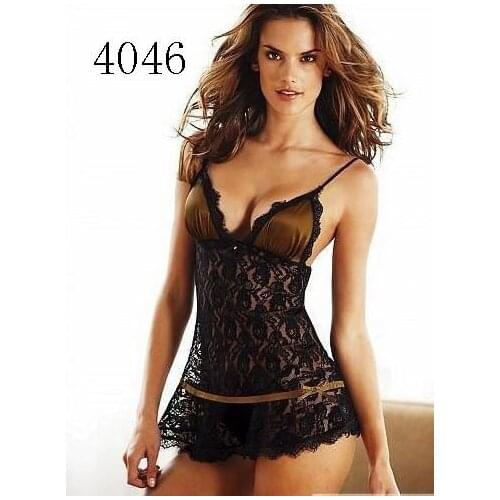 Sexy lingerie Underwear Black Gold Night dress Sleepwear 4046 free shipping