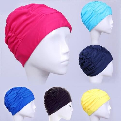 2020 Women Swimming Cap New Elastic Nylon Fabric Protect Ears Long Hair Sports Swim Pool Hat Cap for Female Free Size Swim Hat