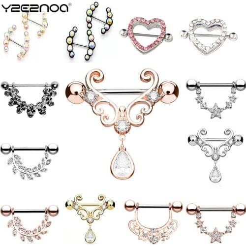 1/2pc Titanium Nipple Piercing Heart Barbell 14G Opal Nipple Shield Flower Charming Nipple Rings For Women Body Piercing Jewelry
