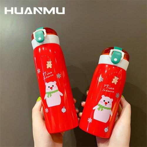 350/500ML Christmas Style Straw Water Bottle Drinking Mugs Kettle Drinkware Couple Models Stainless Steel Sport Outdoor Bottle