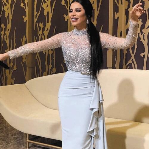 SuperKimJo Abendkleider 2020 High Neck Crystals Evening Dresses Long Beaded Elegant Mermaid Formal Dress Robe Soiree Dubai