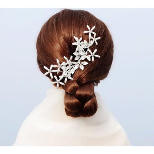 OKILY Handmade Brides Wedding Silver Color Hair Ornaments Alloy Flower Haircomb for Bridal Bridesmaid Dress Hair Combs