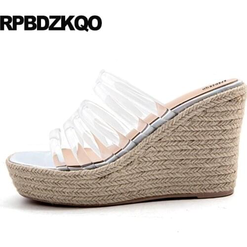 Pumps Slip On Transparent Strap Open Toe Women Fashion Designer Espadrilles 2018 Shoes Platform Wedge Sandals Summer Rope Pvc