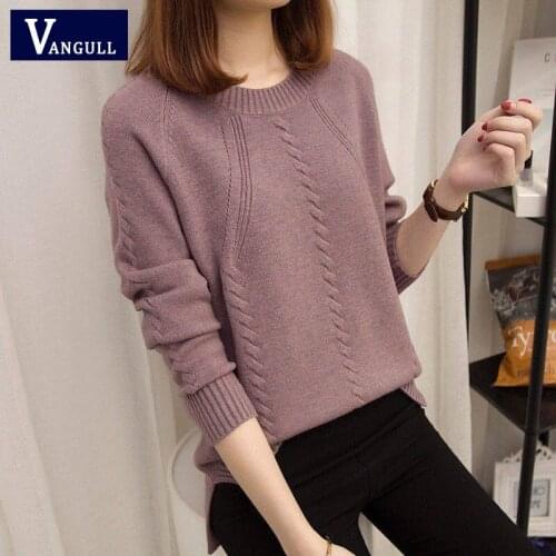 VANGULL Pullover womens sweaters autumn winter O-neck long-sleeved short paragraph bottoming shirt womens version of the loose