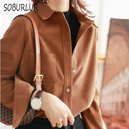 Spring Autumn Blouse 2021 New Casual Korean Long Sleeve Shirts Cotton Loose Solid coat Pocket Buttons Fashion Female Tops