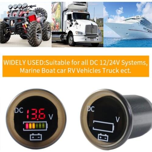DC 12V/24V Car Boat Voltmeter Battery Monitor IP67 Waterproof LED Voltage Gauge