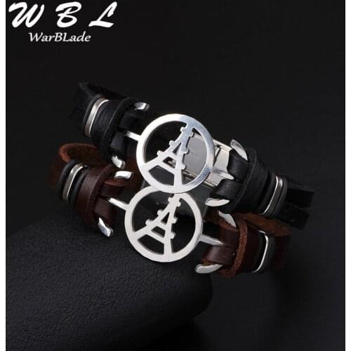 WBL Eiffel Tower Bracelet Bangles stainless steel Braided Leather Bracelet For Women Men Wristband Charm Jewelry 2019 New