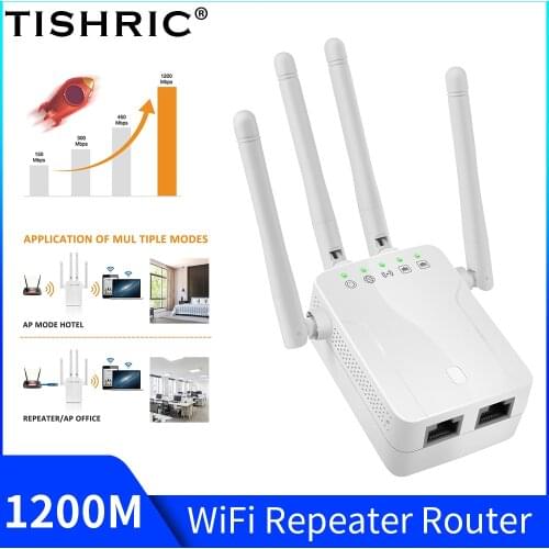 TISHRIC Wifi Repeater 2.4/5G Wireless Router Wifi Amplifier VPN Repeater Wifi Extender/Booster 1200Mbps Wireless Repeater