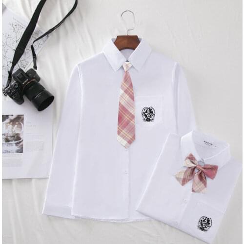 XS-3XL Mens Womens Spring Autumn Round Neck Cotton Long Sleeve White Shirt Tops Blouses For JK School Uniform Student Clothes