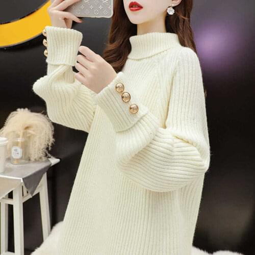 2021 Autumn Winter New Women Turtleneck Pullovers Top Female Solid Thick Warm Jumpers Ladies Oversized Knit Sweater Tops P437