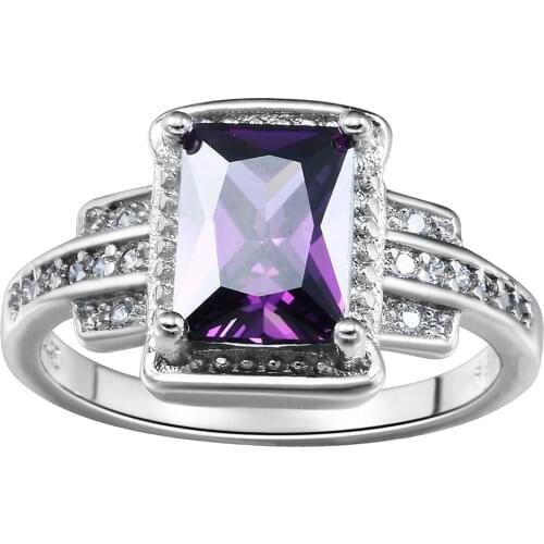 Hainon 2019 New Hot Purple Square Cubic Zirconia Finger Rings Jewelry Wedding Engagement Silver Color Bride Promise Ring