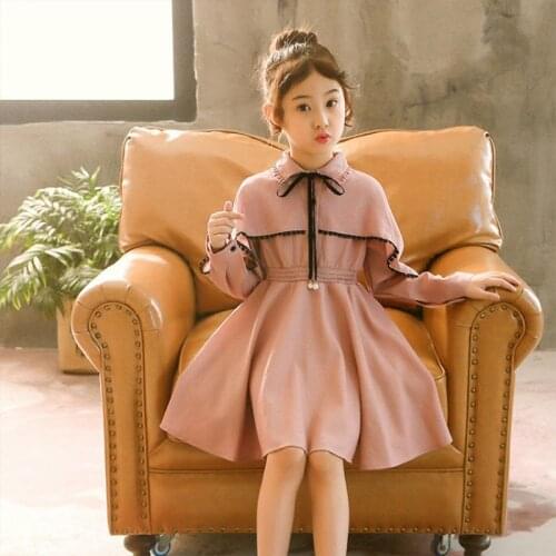 3-12 Years Girl Dress Elegant Casual Long Sleeves Sweet Kid Princess Dresses 2020 Spring Pink Yellow Children Clothing