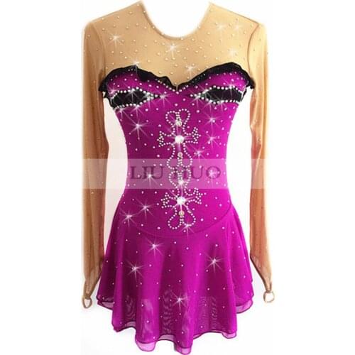 Figure Skating Dress Womens Girls' Ice Skating Dress Violet High elastic fabric Feel comfortable Fine drill pattern