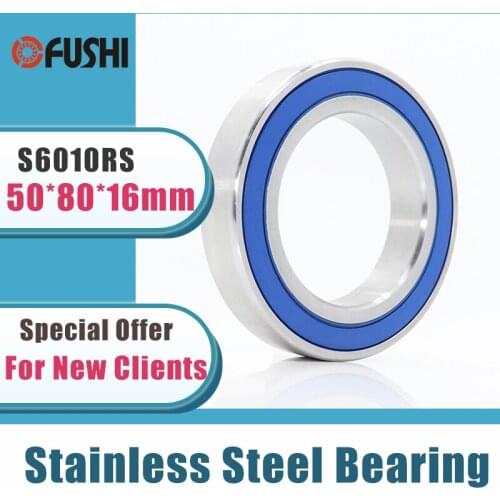 1PC S6010RS Bearing 50*80*16 mm ABEC-3 440C Stainless Steel S 6010RS Ball Bearings 6010 Stainless Steel Ball Bearing