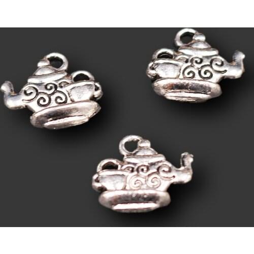 15pcs Silver Plated Retro Teapot Pendant Hip Hop Bracelet Keychain Metal Accessories DIY Charm Jewelry Crafts Making M945