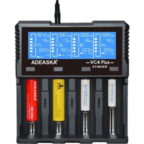 2019 new ADEASKA VC4 PLUS LCD Display USB Rapid Intelligent Charger For Li-ion/IMR/LiFePO4/Ni-MH 18650/26650 Battery PK VP4 PLUS