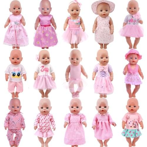 25 Pink Series Dress Clothes For Baby 43Cm & 18 Inch American Doll Girls,Our Generation,Baby New Born Accessories,Gift For Girls