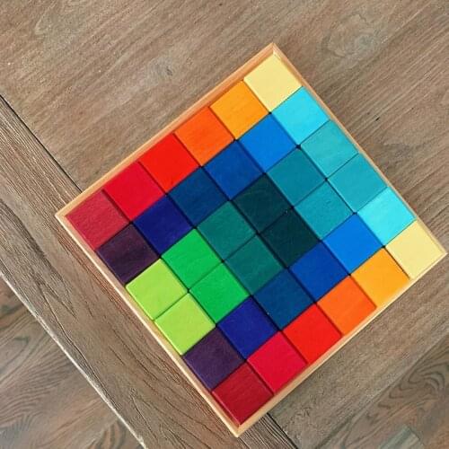 36pcs Rainbow Wooden Cube Blocks Kids Creative Wooden Jenga Stacking Toys Nordic Toys Montessori Educational Toys for Children