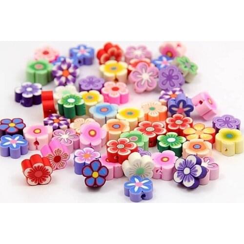 500pcs Kitsch Wholesale Kawaii Polymer Clay Flowers Multicolor, 8mm-10mm beads with holes for threading D25
